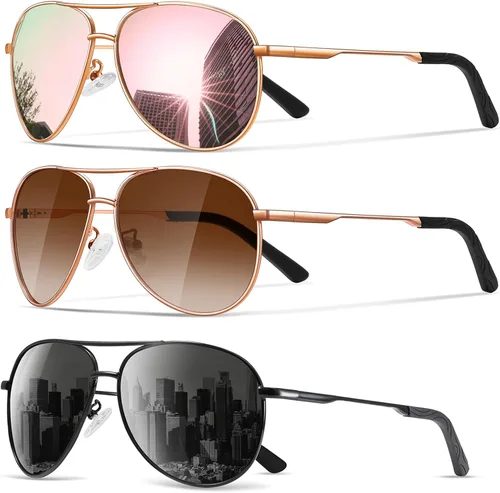 Vista 46 de Gafas de sol polarizadas aviador para hombre y mujer Marco A1-Negro Lente Gris