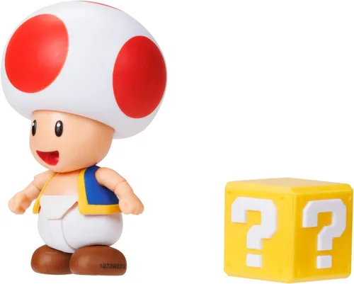 Vista 4 de Super Mario Figuras de acción de 4 pulgadas, sapo rojo con bloque de preguntas