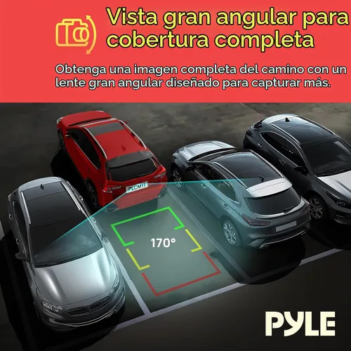 Vista 2 de Pyle Cámara de respaldo de visión trasera para automóvil: cámara inversa compacta con líneas de escala de distancia, visión nocturna, lente