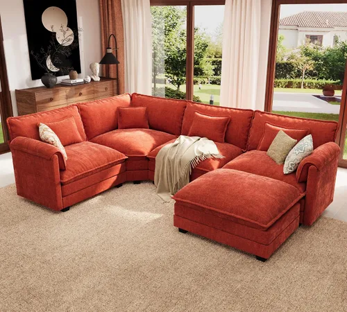 Vista 32 de ELUCHANG Sofá Seccional Modular en Forma de L de 113 pulgadas, cómodo sofá nube de 4 asientos con otomana móvil, sofá de asiento profundo para sala