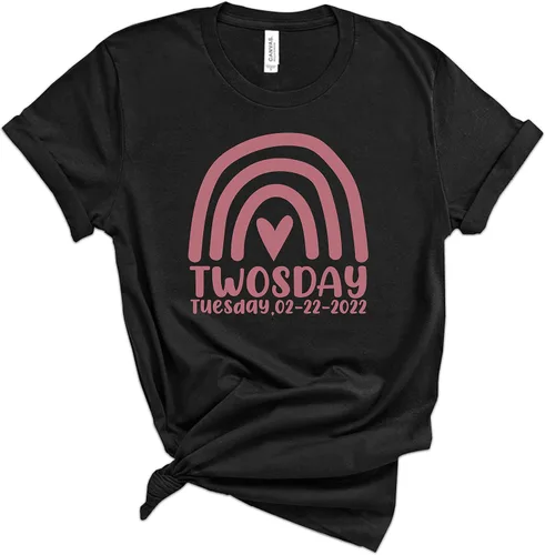 Vista 4 de Twosday T-Shirt, Twosday 02-22-2022 T-Shirt for Adult Toddler Youth Men Women Baby, Twosday 02-22-2022 Tuesday Mono Color Rainbow T-Shirt for Women