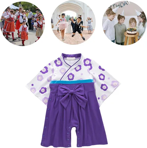 Vista 8 de Mono para bebé kimono japonés mameluco de algodón para niñas disfraz de estilo japonés con 2 pares de calcetines