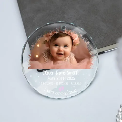 Vista 6 de Adorno de Primera Navidad Personalizado para Bebés 2025 Niña, Primeros Regalos para Bebé 02 B6