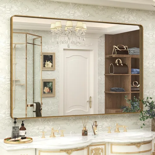 Vista 17 de Paquete de 2 espejos de baño con marco de metal negro de 22 x 30 pulgadas, espejo rectangular redondeado negro mate, antioxidante, se cuelga