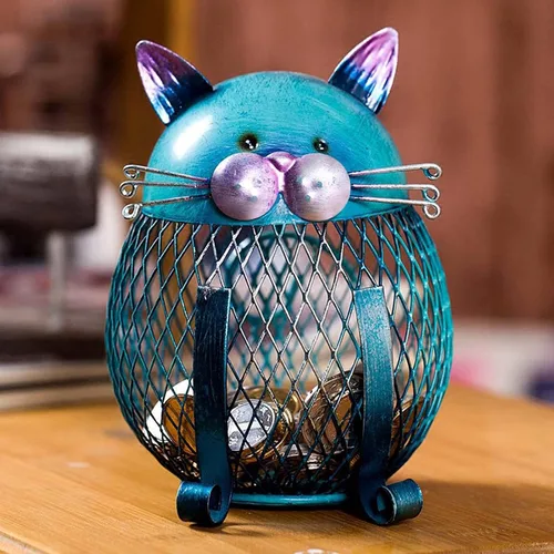 Vista 7 de Kavolet Alcancía de metal para niños y adultos, caja de metal con forma de gato, banco de dinero, adorno de artesanía artesanal, cumpleaños