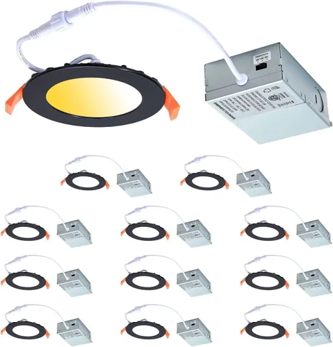 Vista 10 de CycevSun Luces empotrables LED de 4 pulgadas, sin lata, regulables y 5 CCT seleccionables, techo de oblea ultrafina, para exteriores e interiores, 9
