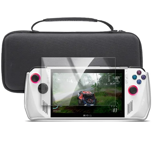 Vista 4 de ENCASED Paquete de accesorios 3 en 1 Asus ROG Ally – Funda de agarre transparente con protector de pantalla de vidrio templado y bolsa de transporte