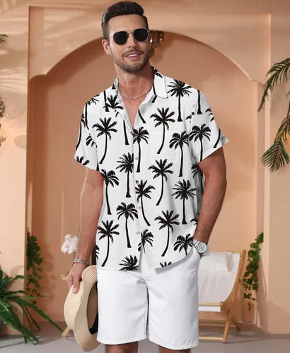 Vista 233 de KYKU - Camisa hawaiana funky para hombre, ropa tropical para vacaciones en Palm Beach