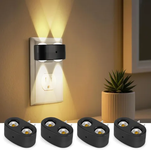 Vista 8 de Paquete de 4 luces nocturnas, luces nocturnas de pared enchufables con sensor giratorio, de atardecer a amanecer, blanco cálido de 2700 K, 100