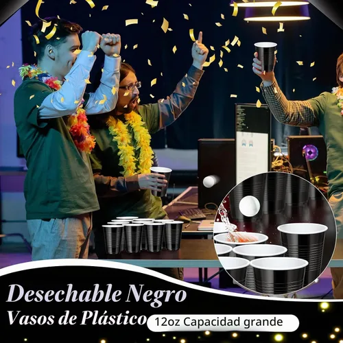 Vista 3 de Paquete de 100 vasos desechables de plástico negro de 12 onzas, vasos