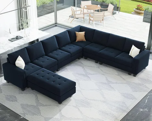 Vista 4 de Belffin Sofá modular de terciopelo convertible con diván reversible en forma de L, sofá modular con almacenamiento otomano para sala de estar, sofá