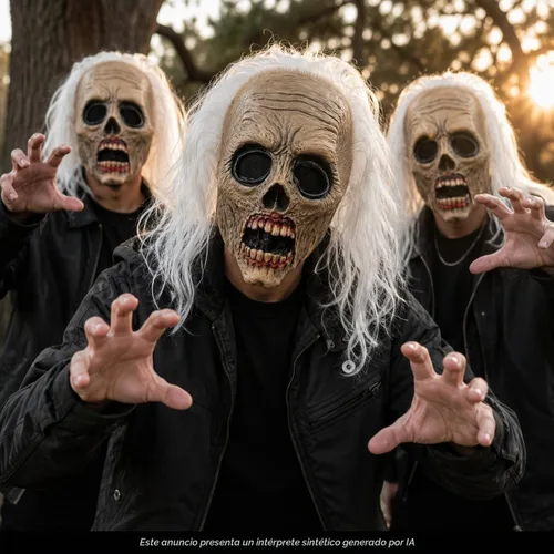 Vista 4 de Máscara aterradora de Halloween para adultos, esqueleto de calavera y cara