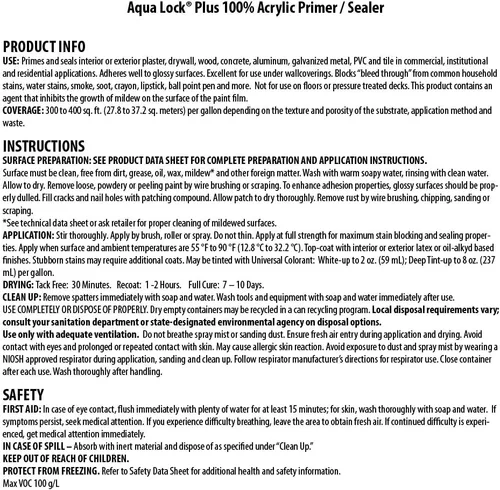 Vista 10 de INSL-X Aqua Lock Plus - Sellador de imprimación 100% acrílico a base de agua, bloqueo de manchas, blanco, 1 cuarto de galón