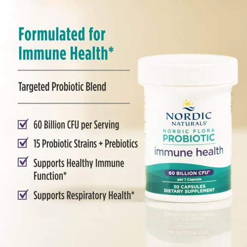 Vista 3 de Nordic Naturals Nordic Flora Probiotic Immune Health, 30 cápsulas, 15 cepas probióticas para apoyo a la salud inmunológica y digestiva, vegano, 30