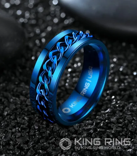 Vista 2 de King Ring Anillo giratorio de 0.315 pulgadas, anillo plano pulido fino para hombres y mujeres con cadena cubana, diseñado en Estados Unidos