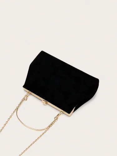 Vista 4 de OYOANGLE Bolso de noche sólido con asa superior para mujer, correa de hombro con cadena, glamorosa cartera
