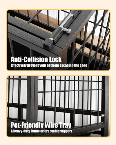 Vista 5 de Black 27 Inch Heavy Duty Large Dog Crate,Indestructible Dog Kennel Indoor