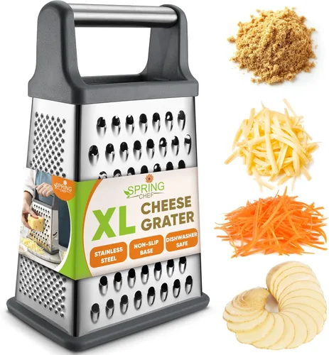 Vista 10 de Spring Chef Rallador Profesional de Queso - Acero Inoxidable, Tamaño XL, 4 Lados - Rallador de Caja Perfecto para Queso Parmesano, Verduras, Negro