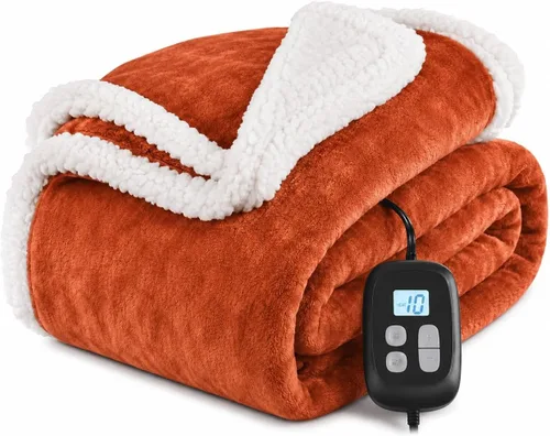 Vista 14 de Manta térmica eléctrica tamaño Full de 72 x 84 pulgadas, manta cálida de franela súper suave con 10 ajustes de calor, temporizador de apagado