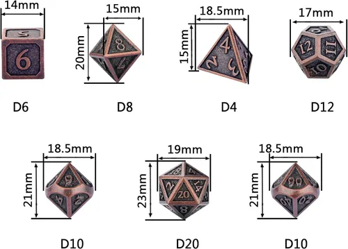 Vista 7 de HEIMDALLR Juego de dados de metal DND, 7 piezas, juego de dados de metal indestructibles con bolsa de dados; juego de dados D&D