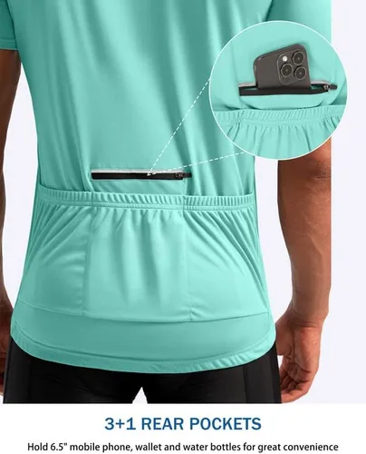 Vista 3 de Bikewa Maillot de ciclismo para hombre que absorbe la humedad, manga corta, UPF media cremallera, ciclismo, ciclismo de carretera, camisas