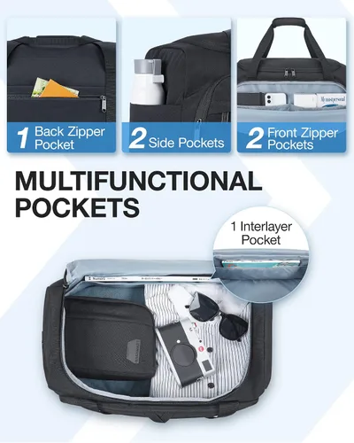 Vista 3 de BAGSMART - Bolsa de lona para viajes, bolsas de mano para hombre, bolsas de lona para viajar con bolsa de aseo, Negro, 38L, Viaje