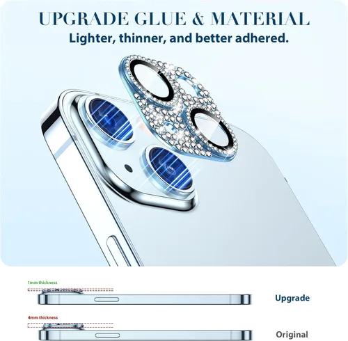Vista 3 de Goton Compatible con iPhone 15 Plus – 15 protector de lente de cámara, cubierta de metal con purpurina brillante, accesorios protectores de pantalla