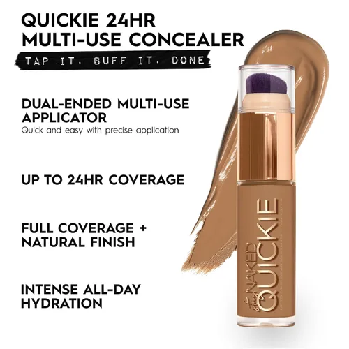 Vista 2 de Urban Decay Quickie Corrector impermeable de cobertura completa 24 horas, acabado mate natural, vitamina E hidratante, cepillo de pulido de doble