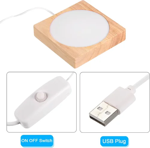 Vista 3 de PATIKIL Base de luz LED de madera de 4 pulgadas, base de madera cuadrada con luz LED colorida para exhibición de arte de resina de cristal 3D