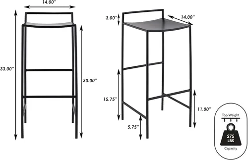 Vista 3 de JONATHAN Y Svelte - Taburete de bar de metal, altura del asiento de 29.5 pulgadas, silla de bar industrial moderna sin brazos con reposapiés Negro
