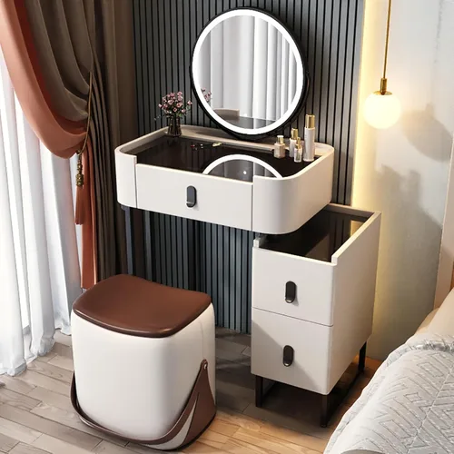 Vista 10 de Vanity Desk with Mirror and Drawers, White Vanity with Mirror, Wooden Makeup Desk for Bedroom Dressing Room, with Adjustable Brightness Mirror,Dark