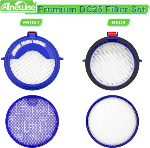 Vista 3 de Anewise Kits de filtro de repuesto para filtros de bola de vacío Dyson dc25, incluye 1 filtro premotor lavable 919171-02 y 1 filtro Hepa 916188-05