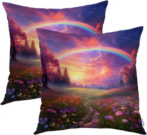 Vista 50 de Batmerry Autumn Maple Leaves Throw Pillow Covers, red Fall Orange Leaves Decorative Pillow Covers Digital Printing Blended for Couch Sofa Bed