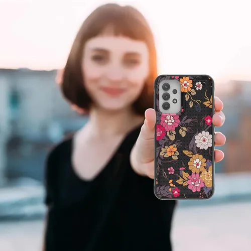 Vista 6 de Funda para Samsung Galaxy A13/A04/A04S/A23/A32 5G con protector de pantalla, parte trasera con textura de policarbonato duro, hermosa flor, diseño