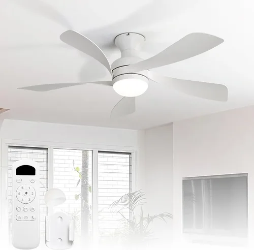 Vista 16 de Sofucor Ventilador de techo inteligente de perfil bajo de 52 pulgadas con luces y control remoto, ventilador de techo empotrado funciona con Blanco