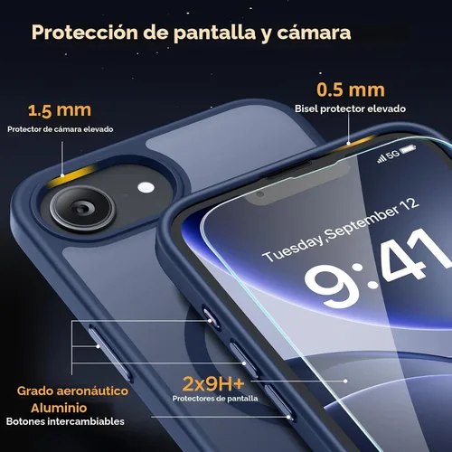 Vista 6 de Miracase Funda para iPhone 16e para MagSafe [con 2 protectores de pantalla] [protección superior de grado militar] antihuellas, translúcida mate a