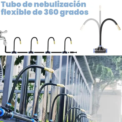 Vista 2 de Sistema de riego por goteo de 49.21 pies, kit de riego por goteo flexible de 360°, sistema de riego automático para jardín, sistema de nebulización