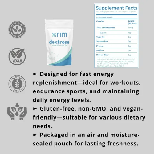 Vista 8 de XRIM Labs Dextrosa en polvo, sabor a cereza natural, energía rápida, apoyo de recuperación y energía, bolsa a granel de 15.87 oz