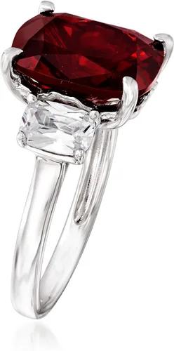 Vista 3 de Ross-Simons 625 Carat Simulated Ruby and 110 ct tw CZ 3-Stone Ring in Sterling Silver