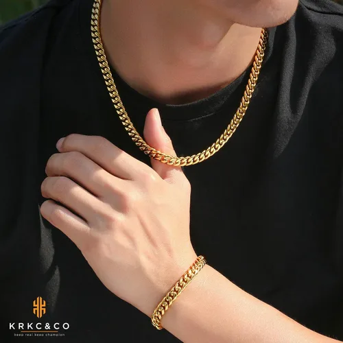 Vista 2 de KRKC&CO - Juego de joyas de hip hop para hombre, 0.315in0.394in0.472in, cadenas y pulseras de eslabones cubanos de 18k, sólido sin deslustre