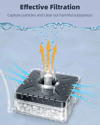 Vista 2 de Pawfly Filtro de esponja para acuario, filtro de tanque de peces pequeño con espuma y piedra de aire, filtro de esponja para peceras de hasta 5