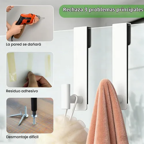 Vista 5 de HUFEEOH Paquete de 2 ganchos de puerta en forma de T blancos para vidrio