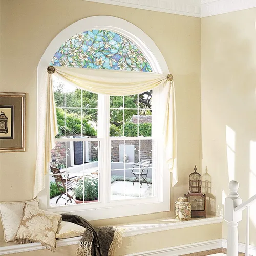 Vista 7 de Película decorativa arqueada para ventana precortada de orquídea, autoestática, 18 pulgadas de diámetro