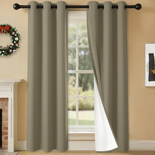 Vista 73 de 2 paneles de cortinas 100% opacas, de peso medio, con aislamiento térmico y ojales para dormitorio, sala de estar, tratamiento de ventana