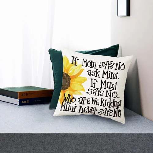 Vista 2 de Sidhua Divertida funda de almohada con temática de abuela para el hogar, If Mom Says No Ask Mimi con frase de girasol, funda de almohada decorativa