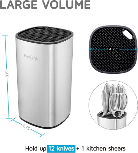 Vista 2 de WELLSTAR Soporte universal para cuchillos de acero inoxidable sin cuchillos, ahorro de espacio seguro, gran volumen, almacenamiento estable