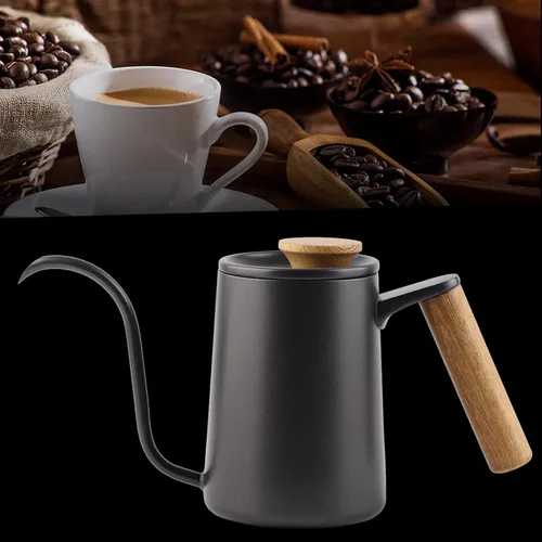 Vista 5 de Pour Over - Hervidor de café de 20.3 fl oz, mango de acero inoxidable, boquilla de cuello de cisne larga y estrecha (negro)