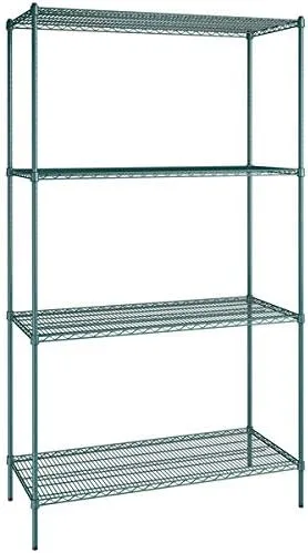 Vista 382 de Kit de 4 estantes de epoxi verde NSF de 21 x 72 pulgadas con postes de 86 pulgadas, estantería de almacenamiento resistente, kit de estantería