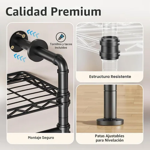 Vista 6 de Timate Perchero de ropa en forma de L L4 resistente para colgar ropa, perchero industrial expandible para ropa de tubería industrial montado