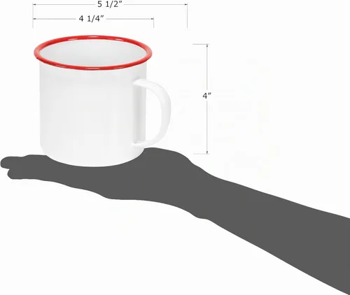 Vista 7 de Red Co. Enamelware - Taza redonda de metal para café y té de 22 onzas con asa, borde blanco y rojo sólido